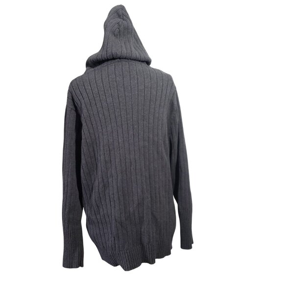 Vintage Womens Y2K Gray Ribbed Fisherman‎ Knit Hooded Cardigan Sweater Size 2X - Picture 4 of 10